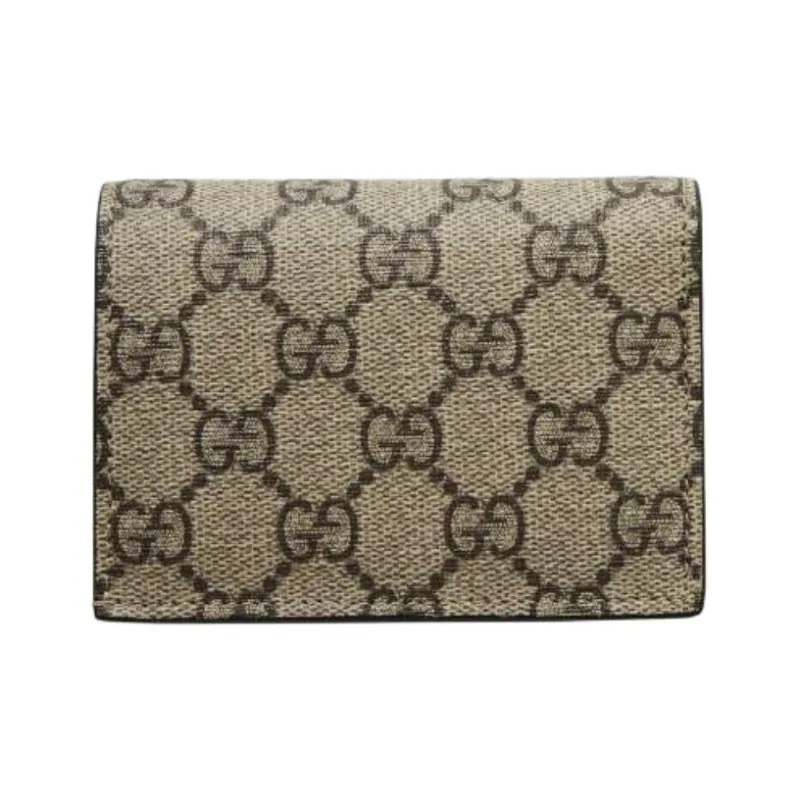GUCCI GG Marmont Calfskin Card Holder Women's Light Taupe & Dark Brown-1