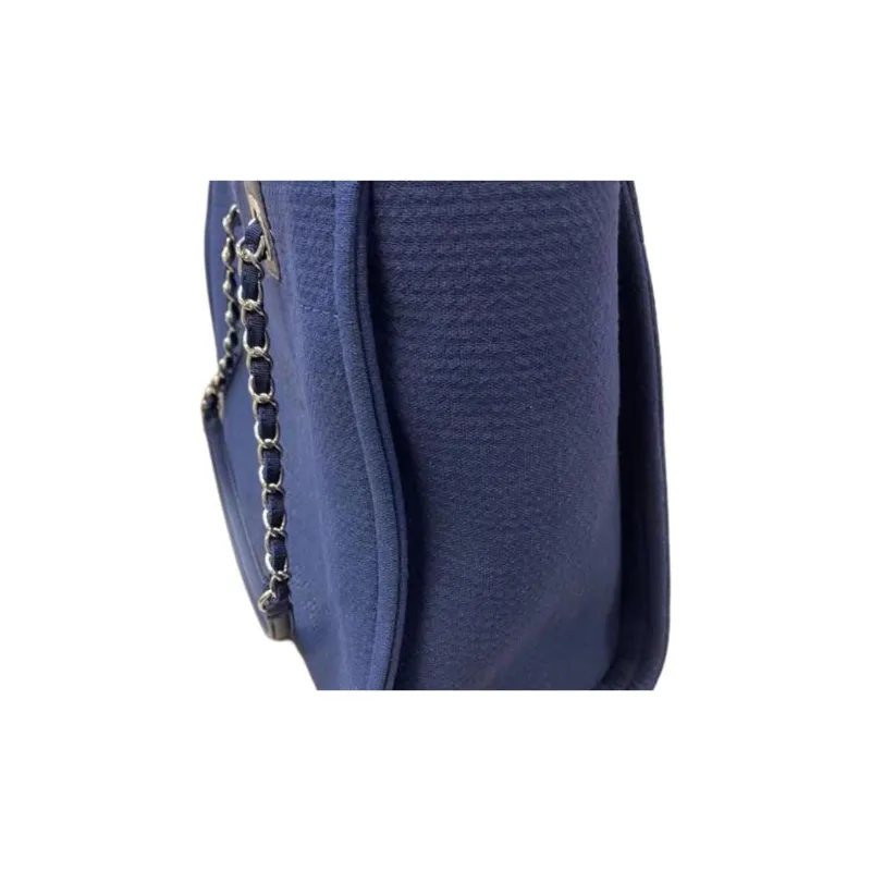 CHANEL Cotton With Canvas And Leather Tote Bag, Shopping Bag, Shoulder Bag, Handbag Women's Blue-2