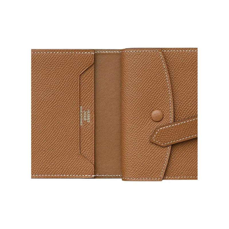 HERMES Bearn Epsom Leather Wallet Mini Women's 37 Gold Brown-3