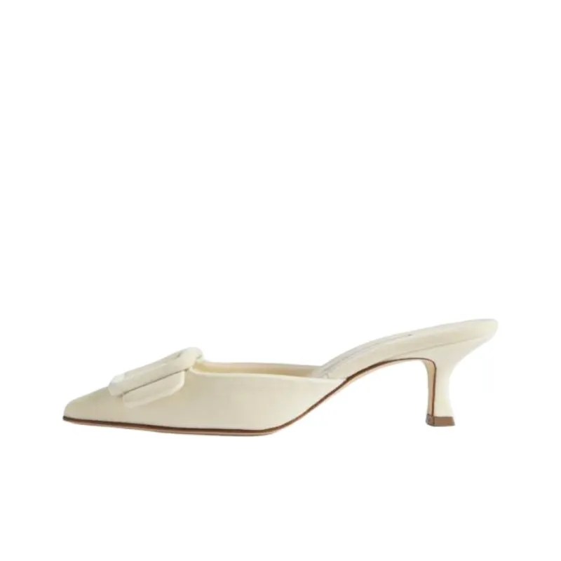 MANOLO BLAHNIK Abrasion Resistant Closed Toe Slippers 5cm Women's Cream-0