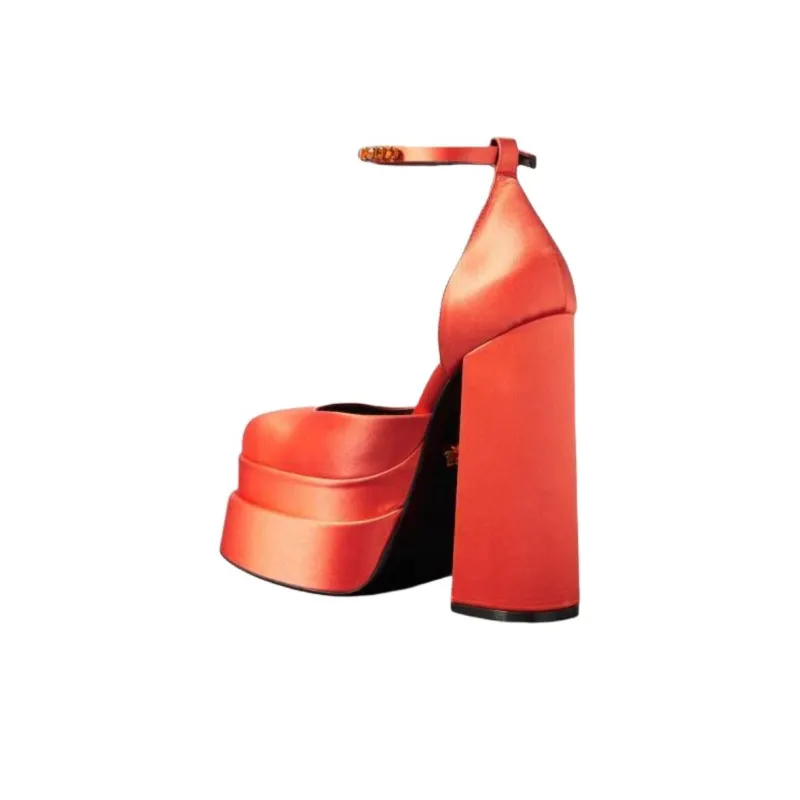 VERSACE Medusa Aevitas Chunky Heel High Heels 15.5cm Women's Orange-2