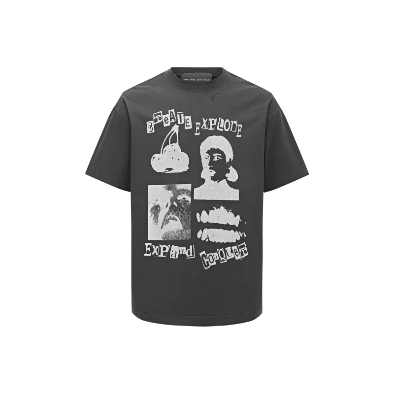 Createexploreexpandconquer Dadaism Rock Collage T shirt-0