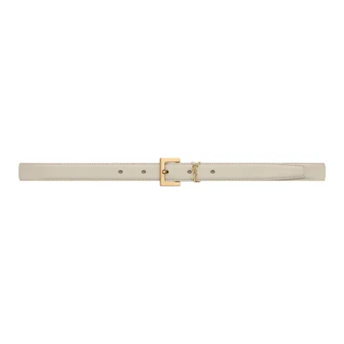 SAINT LAURENT Leather Cow Leather Metal Leather Belts Unisex Beige Width  2CM