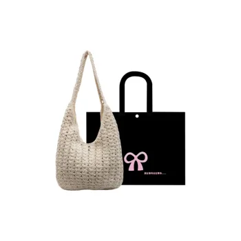 HACIN Straw Woven Handbag, Shoulder Bag Regular Women's Ecru/Khaki