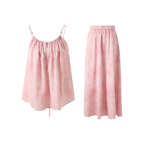 3COLOUR Casual Women's Set Cherry Blossom Pink Floral Camisole+Skirt