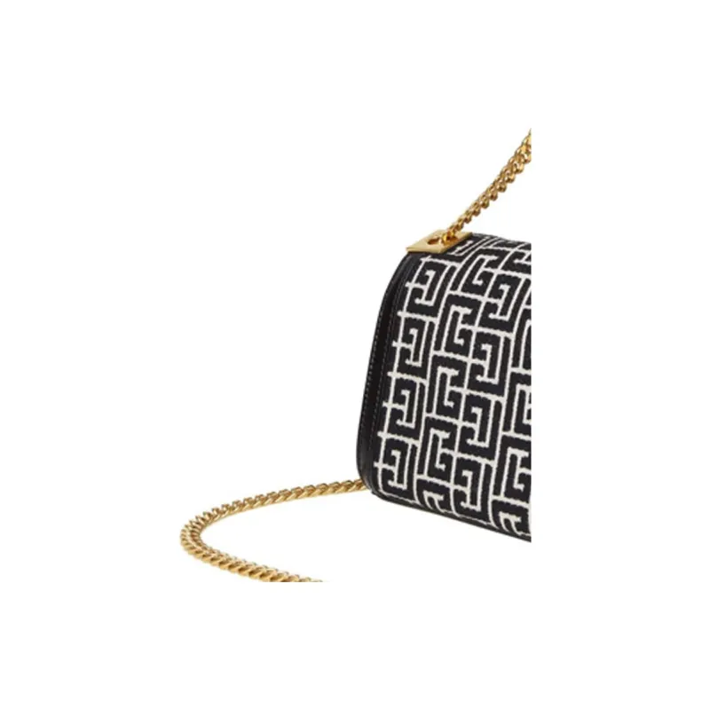 BALMAIN Jacquard Fabric Shoulder Bag Women's Black-3