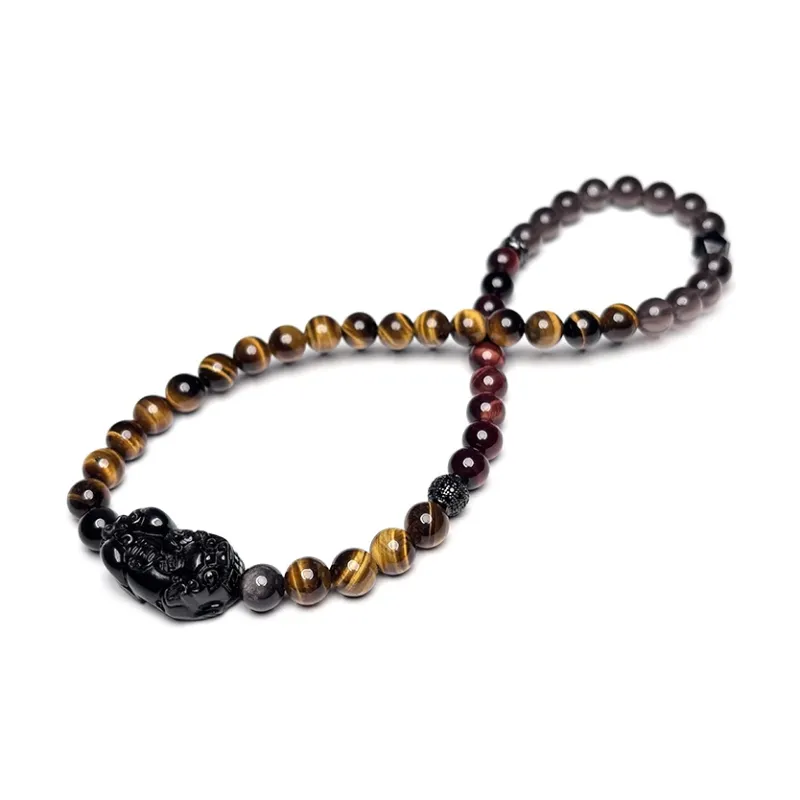 MOUNTAINS AND MANS Tiger's Eye Stone New Chinese Style Luxury Layering Good Luck Beaded Bracelet Men's-4