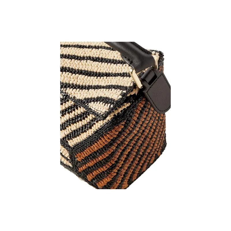 LOEWE Puzzle Raffia Shoulder Bag, Crossbody Bag, Handbag Trumpets Women's Brown & Black & Beige-2