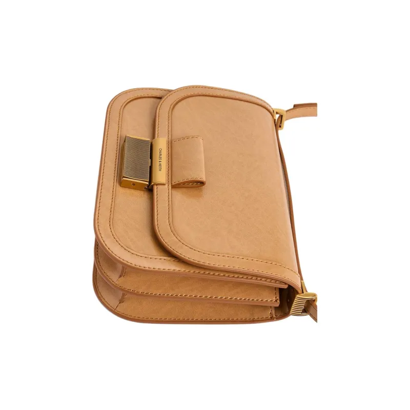 CHARLES&KEITH Polyurethane Synthetic Leather Tofu Bag, Crossbody Bag, Shoulder Bag Women's Medium Umber-3
