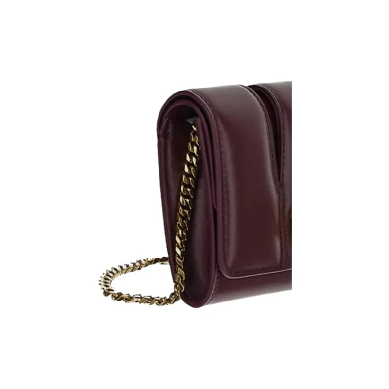Alexander McQueen Leather One Shoulder Crossbody Clutches Women's Burgundy-3