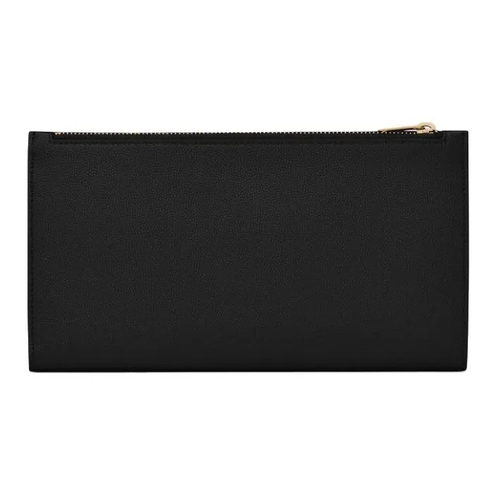 SAINT LAURENT UPTOWN Grained Embossed Leather Clutches Wallets Large Size Women's Black-2