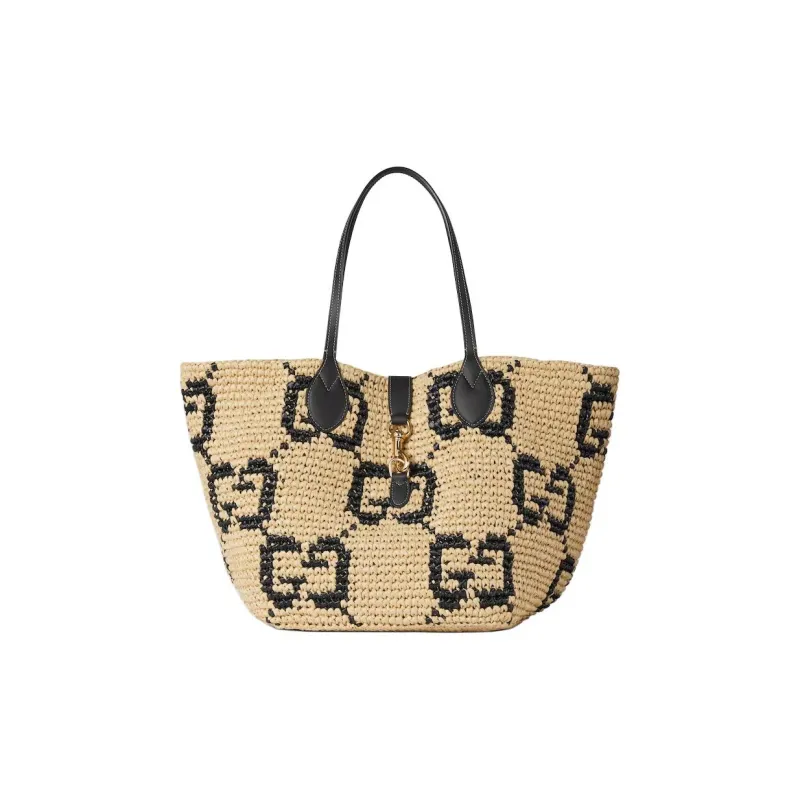 GUCCI Raffia Tote Bag, Shopping Bag, Shoulder Bag Trumpets Women's Brown-0