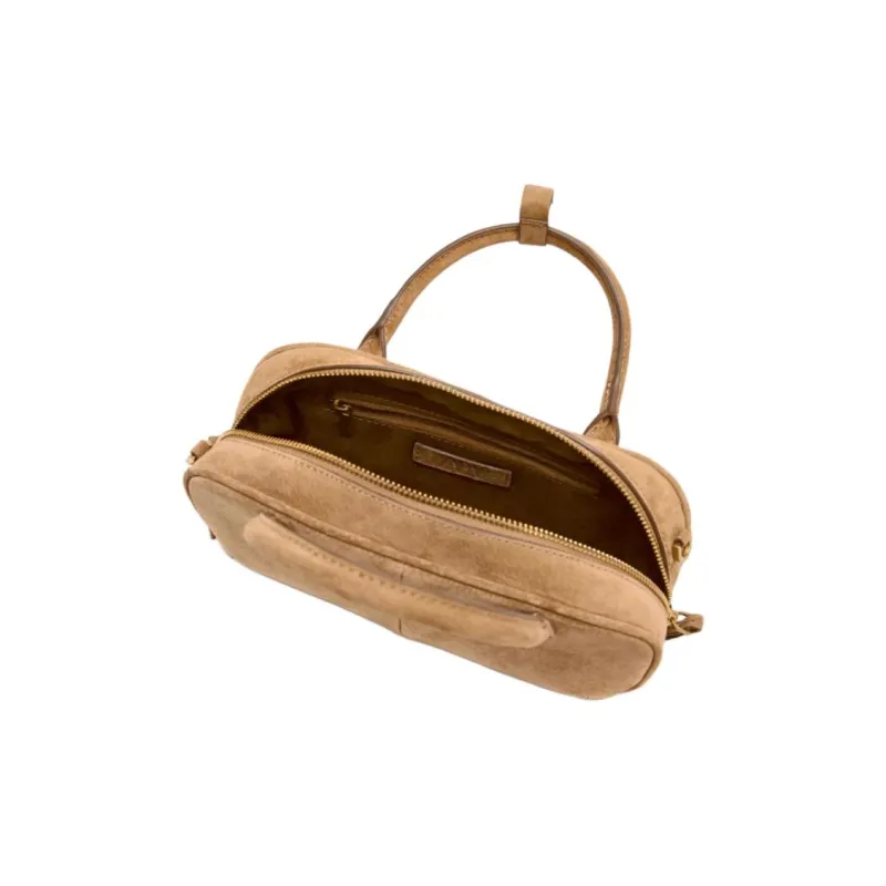 ZARA Pig Leather Bowling Bag, Shoulder Bag, Crossbody Bag, Handbag Mini Women's Sand & Brown-3