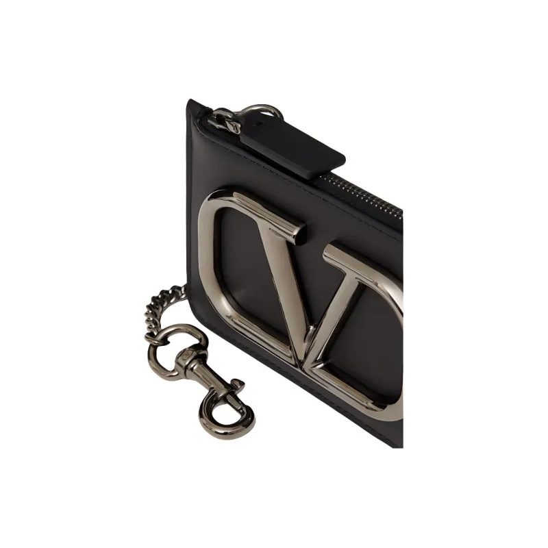 Valentino Vlogo Calfskin Card Holder Card Holder Men's Black-4