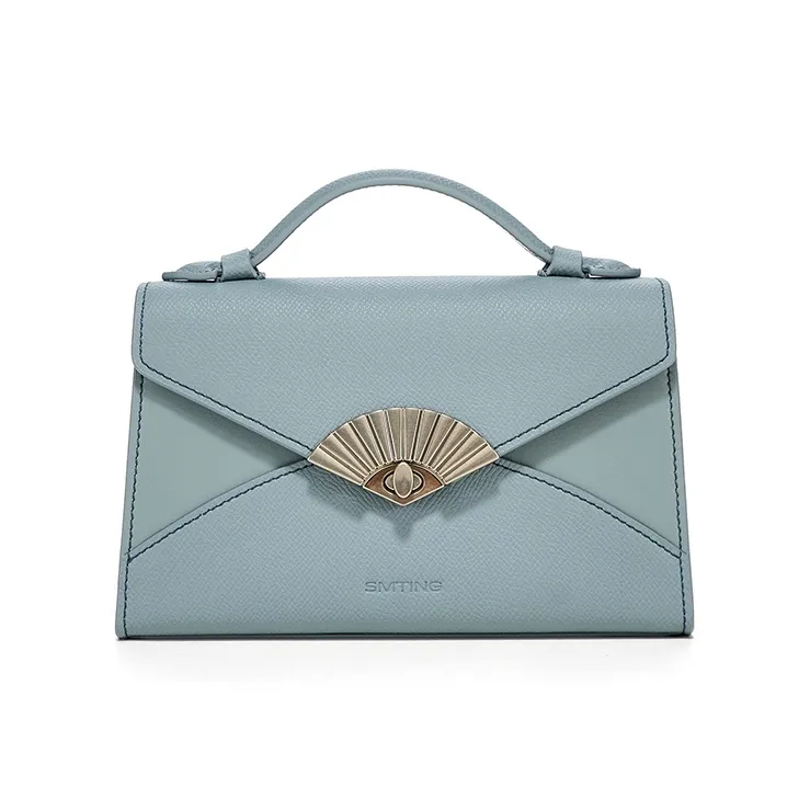 Simedin Cow Leather Shoulder Bag Crossbody Bag Handbag Small Size Women's Haze Blue/Ecru-0
