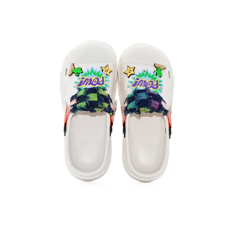OUBT Exploded Cactus, Embroidery Clogs Unisex White-2