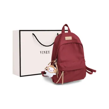 VINEY Fabric Backpack Large Size Unisex Black/Burgundy/Ecru