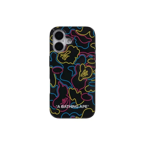A BATHING APE PU+PC Neon Camouflage Phone Cases Compatible With IPhone 16 Trendy And Cool