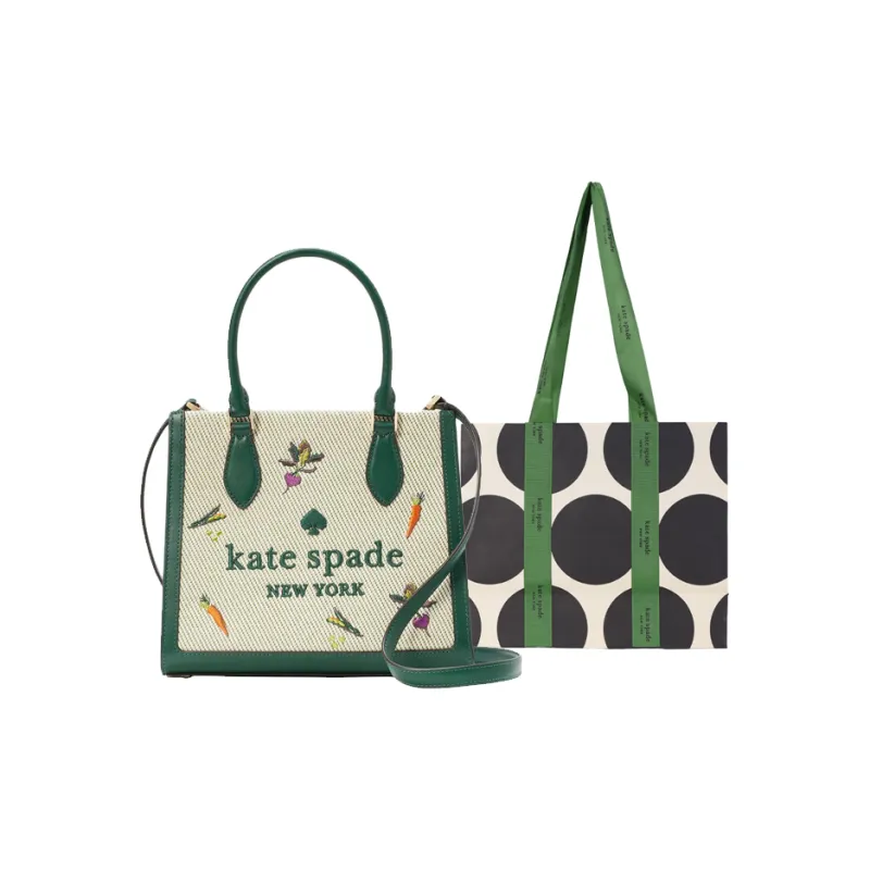 Kate Spade Embroidery Fabric Shoulder Bag, Crossbody Bag, Handbag Small Size Women's Green Multicolor-5