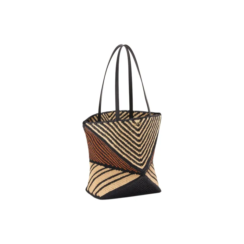 LOEWE Puzzle Fold Raffia Tote Bag, Shopping Bag, Shoulder Bag Women's Natural & Honey & Gold-2