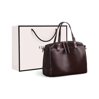 VINEY Cow Leather Shoulder Bag Crossbody Bag Handbags Large Size Women's Wine Coffee