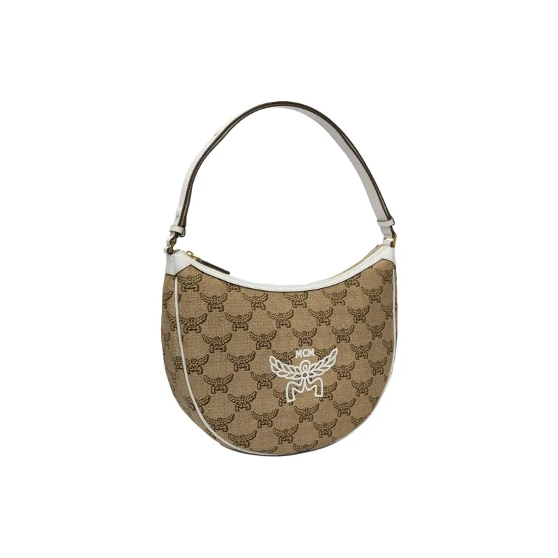 MCM Jacquard Fabric HOBO Bag Shoulder Bag Medium Size Women's Beige-1