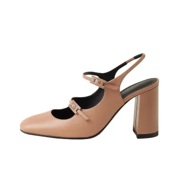HERMES Jackie Chunky Heel High Heels 9cm Women's Beige