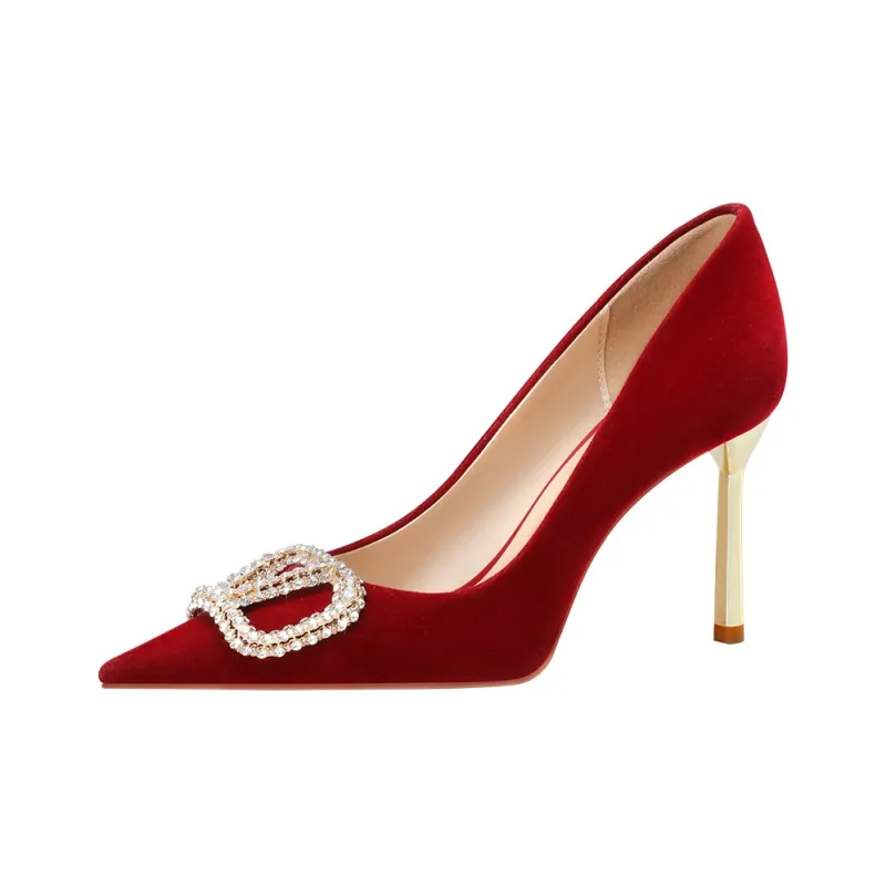 WEISHIBANGWEI Slim Heel High Heels Women's Burgundy-0