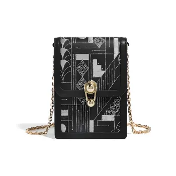 Forever Lucky Cow Leather Su Embroidery Fashion Versatile Cell Phone Pouch Women's Black
