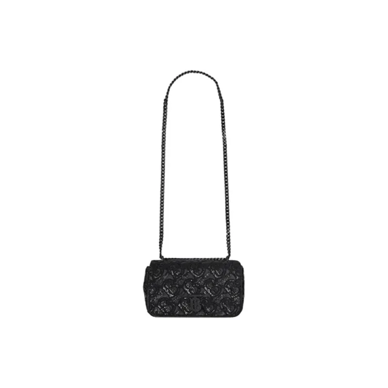 Burberry Monogram Sequined Leather Shoulder Bag Crossbody Bag Small Size Women's Black-1