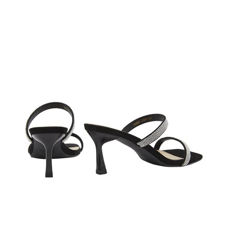 TOOMANYSHOES Straight Heeled Slippers Women's Black-3