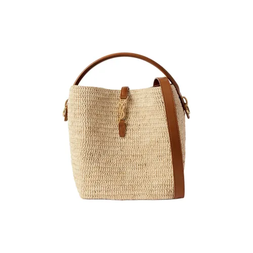 SAINT LAURENT Raffia Bucket Bags Shoulder Bag Crossbody Bag Handbag Women's Beige & Brown