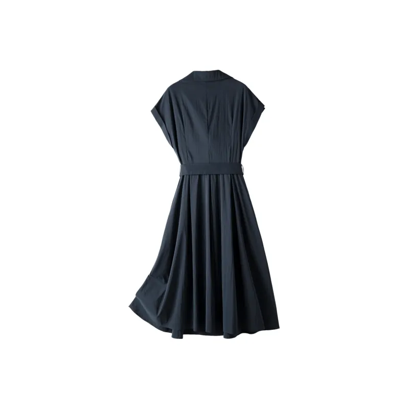 H YXIANG Short Sleeved Dress Women's Navy Blue-1