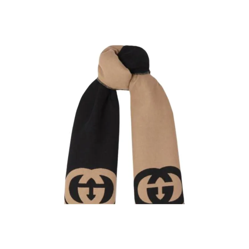 GUCCI Cashmere Wool Knit Scarves Women's Black-1