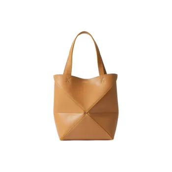 LOEWE Puzzle Fold Bright Cow Leather Tote Bag, Shopping Bag, Shoulder Bag, Handbag Mini Women's Warm Sand Yellow