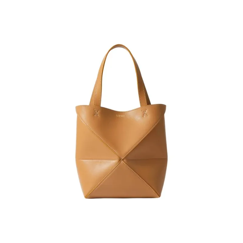 LOEWE Puzzle Fold Bright Cow Leather Tote Bag, Shopping Bag, Shoulder Bag, Handbag Mini Women's Warm Sand Yellow-0