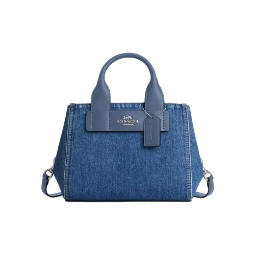 COACH CarlyCarryall Denim Tote Bag, Shopping Bag, Shoulder Bag, Handbag Medium Size Women's Silver & Indigo