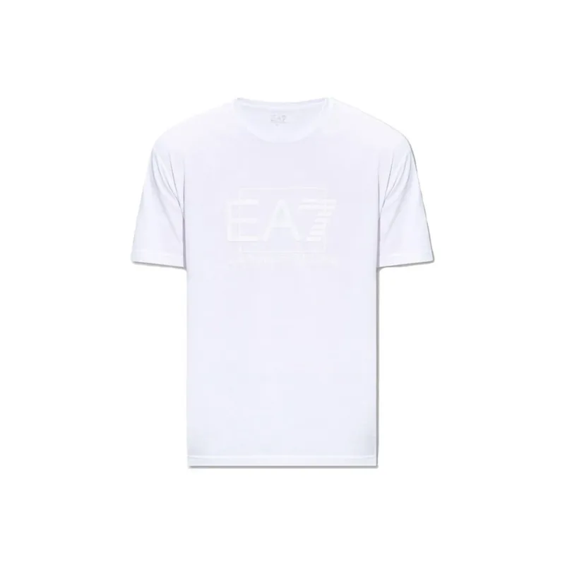 EMPORIO ARMANI EA7 Logo Print Crew Neck Slim Fit Short Sleeved T Shirt T Shirt Men's White-0