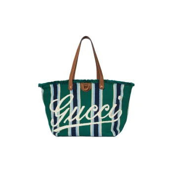 GUCCI Cotton Tote Bag, Shopping Bag, Handbag, Shoulder Bag Medium Size Women's Green
