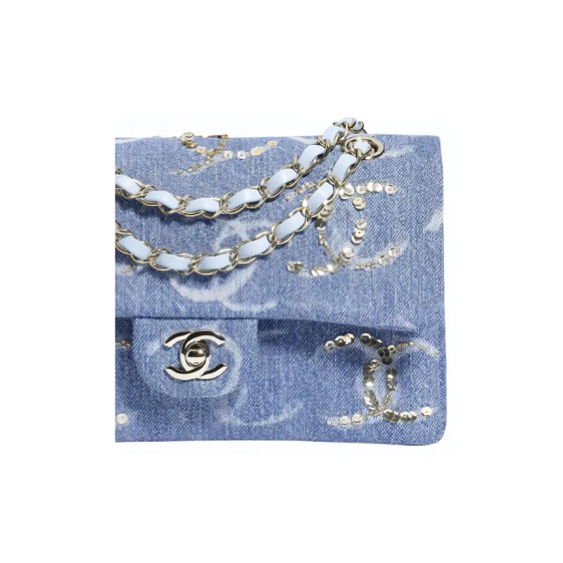 CHANEL Classic Flap CF Denim Flap Bag, Envelope Bag, Crossbody Bag, Shoulder Bag Women's Light Blue-2