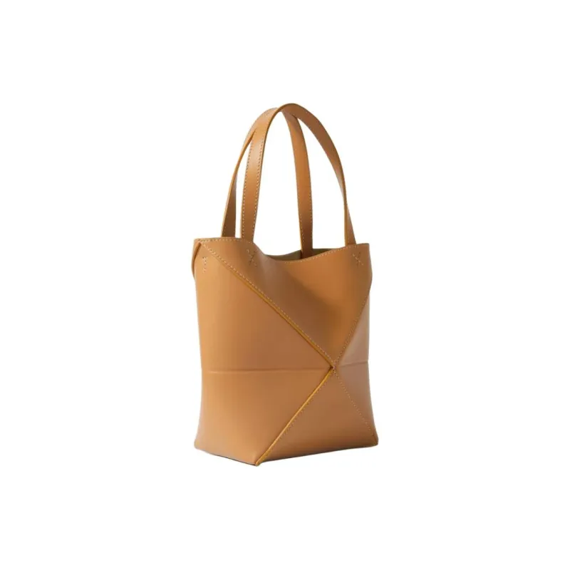 LOEWE Puzzle Fold Bright Cow Leather Tote Bag, Shopping Bag, Shoulder Bag, Handbag Mini Women's Warm Sand Yellow-2