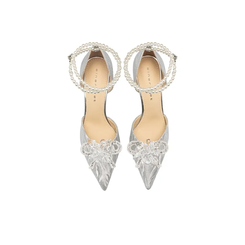 Ainer cat Slim Heel High Heels 8cm Women's Silver-2