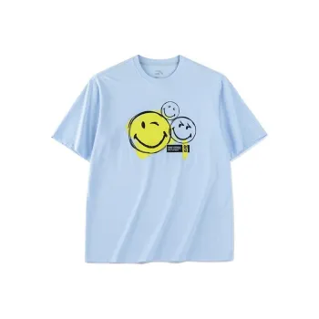Anta x SMILEYWORLD T Shirt Unisex Cloud Fabric Blue