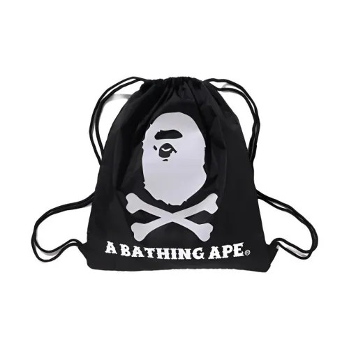 A BATHING APE Polyester Backpack Regular Kids' Black & White/Purple