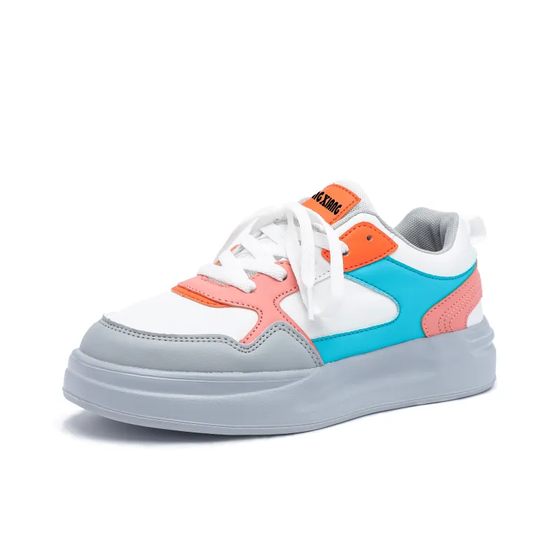 Singing Height Increasing Wear Resistant Low Top Skateboard Shoes Unisex White Gray Cyan-1