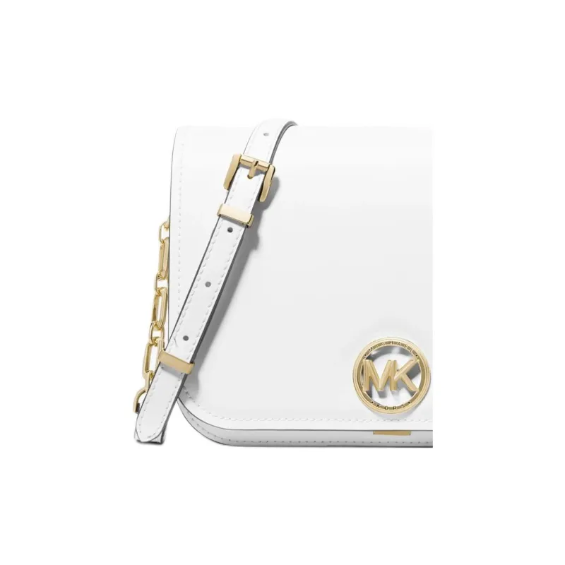 MICHAEL KORS Delancey Split Cow Leather Messenger Bag, Shoulder Bag, Crossbody Bag Medium Size Women's White-3