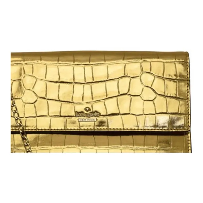Kate Spade Embossed Leather One Shoulder Clutch Women's Gold-4