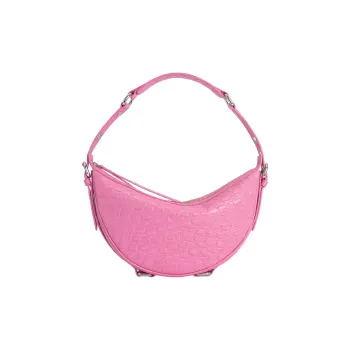 By Far Crocodile Pattern Embossed Cow Leather One Shoulder Handbag Women's Fuchsia