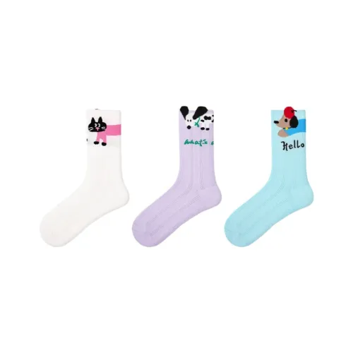 Vine Color Mid Calf Socks Unisex 3 Pack Cat And Dog Party