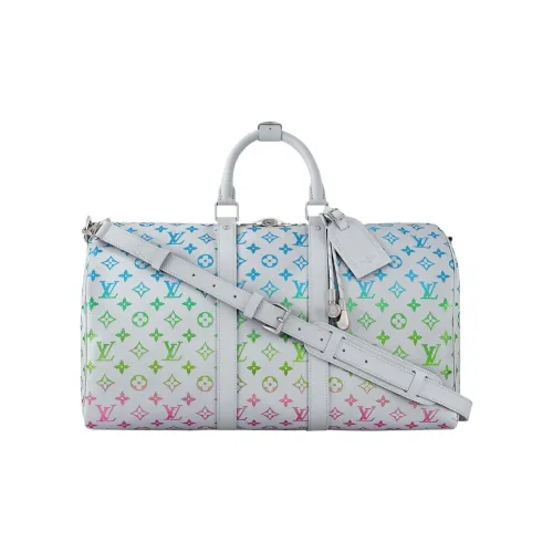 LOUIS VUITTON Leather Trim Travel Bag Men's Gray & Multicolor